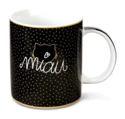 Nici 44013 Tasse MIAU Katze Schwarz Goldene Punkte 8x9,5 Cm Porzellan