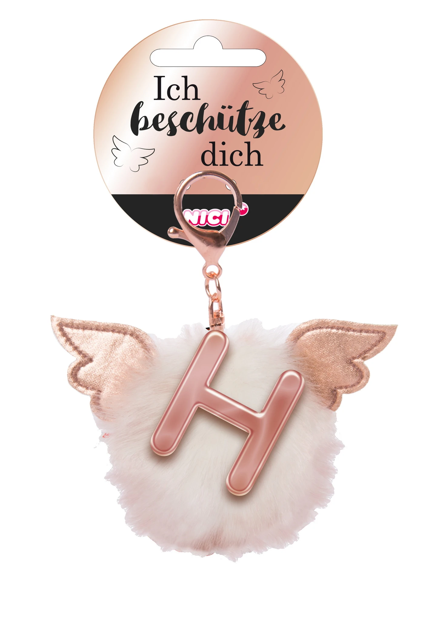 Nici 46977 Taschenanhänger Schutzbommel Mit Flügeln + Pompon Metallbuchstabe H