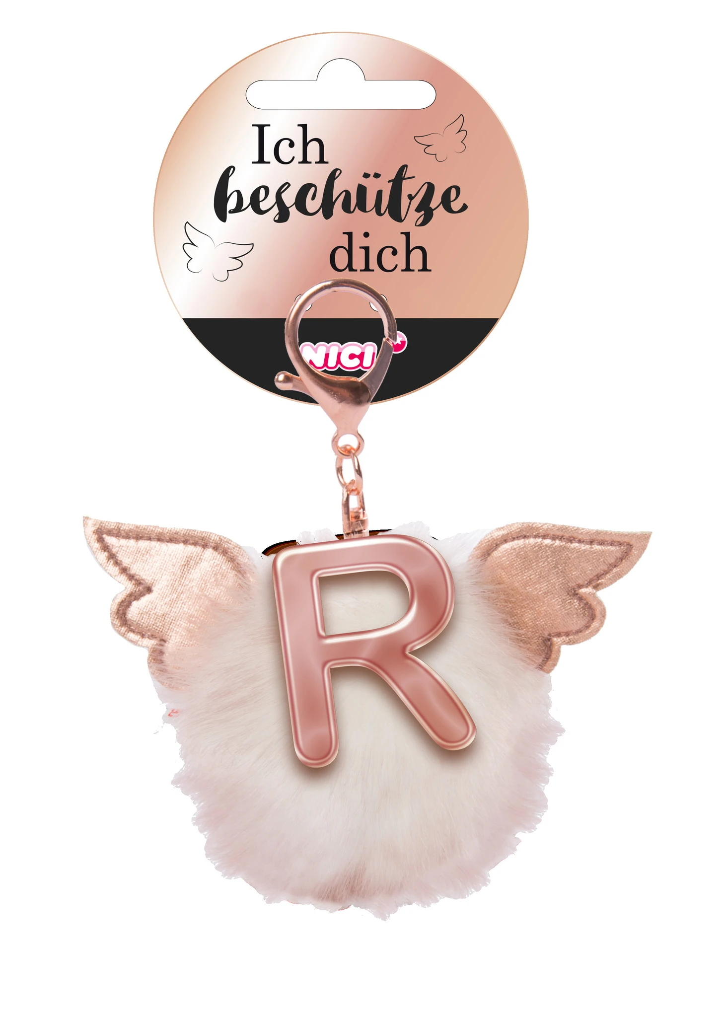 Nici 46986 Taschenanhänger Schutzbommel Mit Flügeln + Pompon Metallbuchstabe R